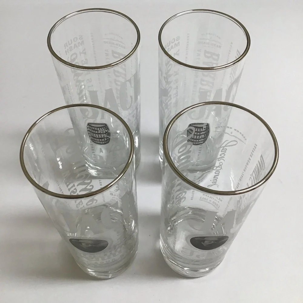 Jack Daniels Whiskey 4 Highball Tumbler Glasses Tall Boy 10 oz Old No. 7 Bar USA